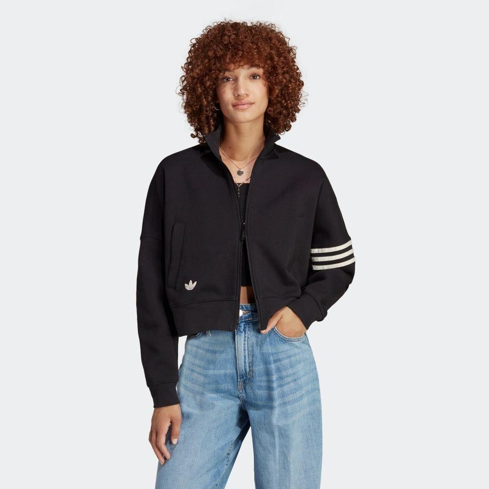 Adidas Originals Adicolor Neuclassics Three-Leaf Logo Embroidered Stripes Zippered High Neck Sporty Casual Jacket Women Black IB7317