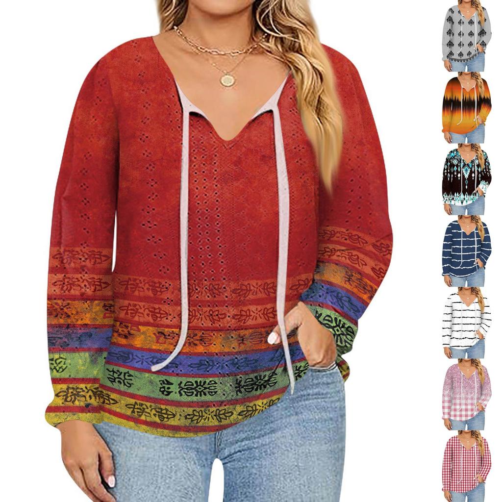 Women's Fashion Printed Casual V-Neck Long Sleeve Top