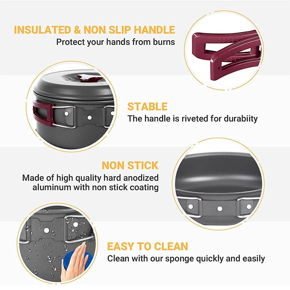 Outdoor Cooking 3-4 Person Picnic Set Pot, Hard Alumina Portable Boiling Water, Tea Frying Pan, Barbecue Meat Camping Pot