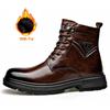 British Style Mens Winter Platform Snow Boots Fashion Genuine Leather Outdoor Antiskid Walking Ankle Boots Mens High Top Boots
