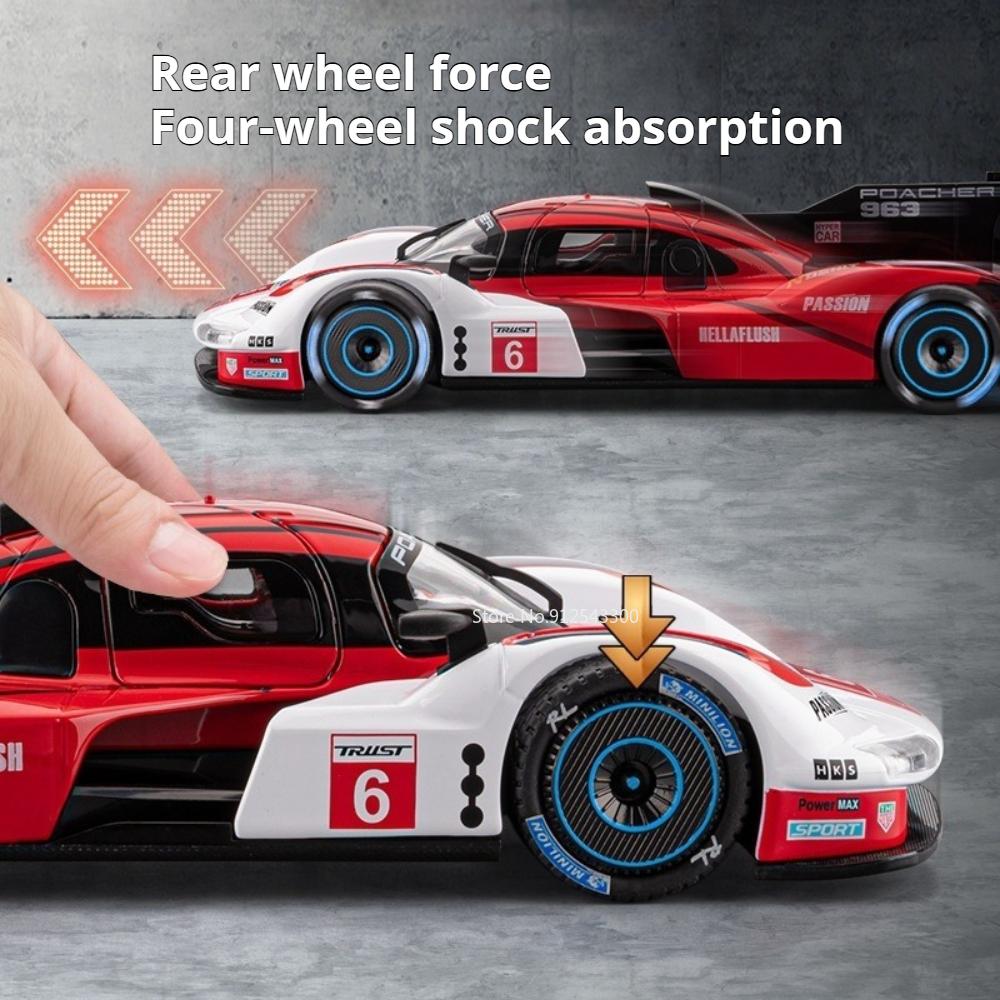 1:22 Scale 963 GTR Sports Car Model Toy Sound Light Doors Opened High Simulation Metal Diecast Supercar Models Gifts for Boys