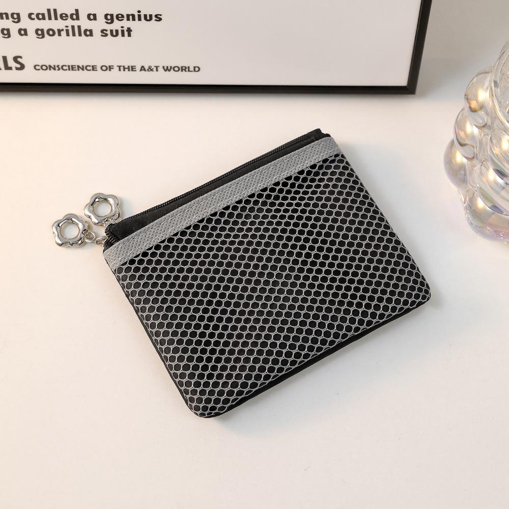 Double Layer Mesh Coin Purse Zipper Clear Mesh Bag Portable Mini Cosmetic Bag  Travel чёрный