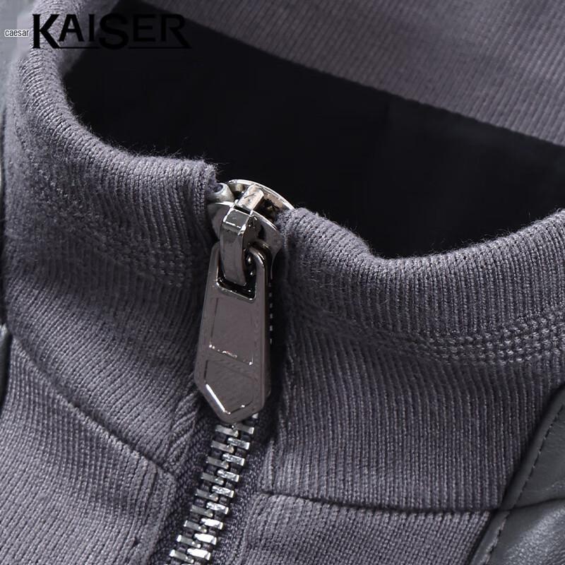 KAISER Men's Genuine Sheepskin Stand-Collar Leather Jacket