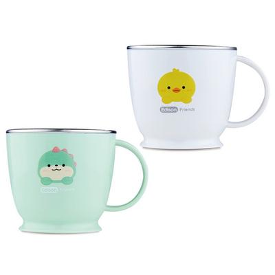 Edison Children's Friends Non-slip Stainless Steel One-Hand Cup 2-piece Set, Mint (dinosaur), White (duck), 1 Set