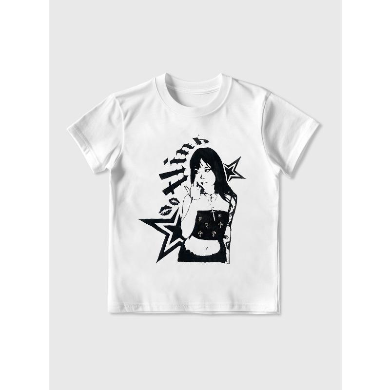 European Size Childrens Crew-neck Short-sleeved T-shirt with Artistic Pattern Print 98cm белый