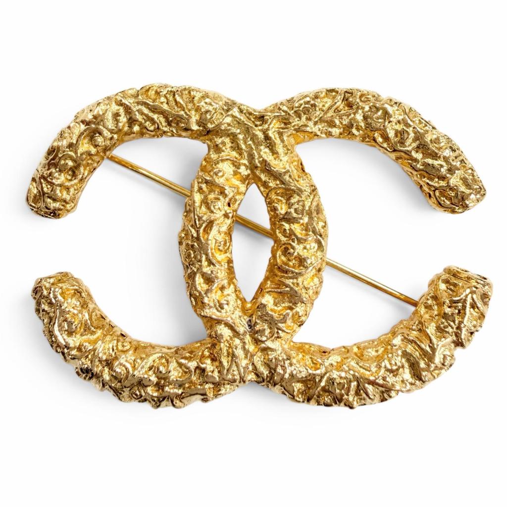 Great CHANEL Brooch COCO Mark Lava gold Women 93A Used