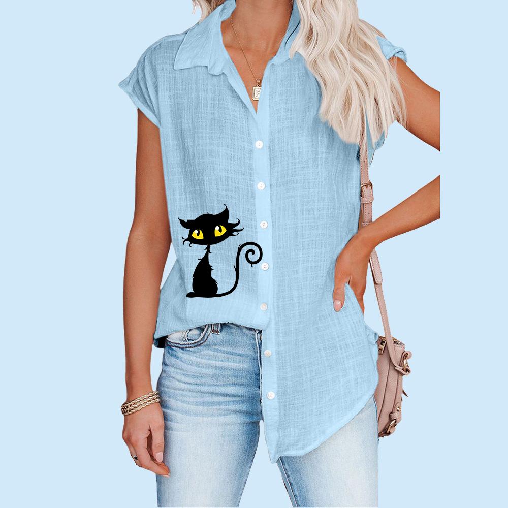 Women Casual Print T-shirt Summer Fashion Thin Top Plus Size Cardigan Short Sleeve Blouses