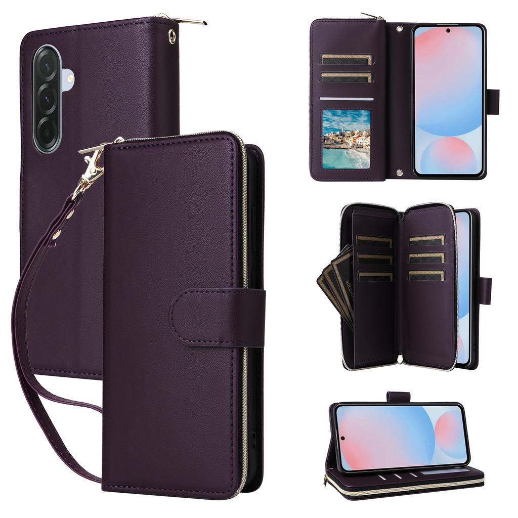 For Samsung Galaxy A36 5G Case Zipper Pocket PU Leather Cover with 9 Card Slots