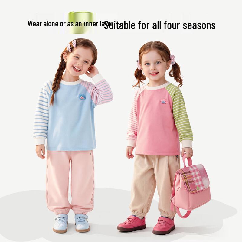 Girls' Spring Long Sleeve Color-Block Striped T-Shirt