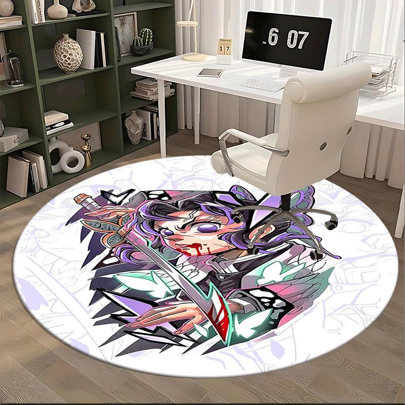 1pc Anime Butterfly Warrior Round Carpet - Office Chair Mat, Anti-Slip Rug for Home Decor