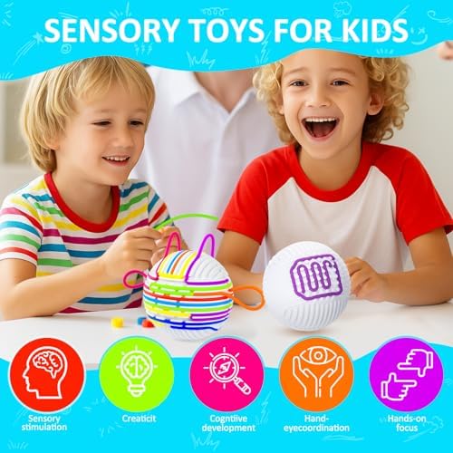 Sensory 3D Fidget Ball with 16 Strings - Stress Relief Toy for Autism & ADHD Kids & Adults - Home School Travel Anxiety Relief