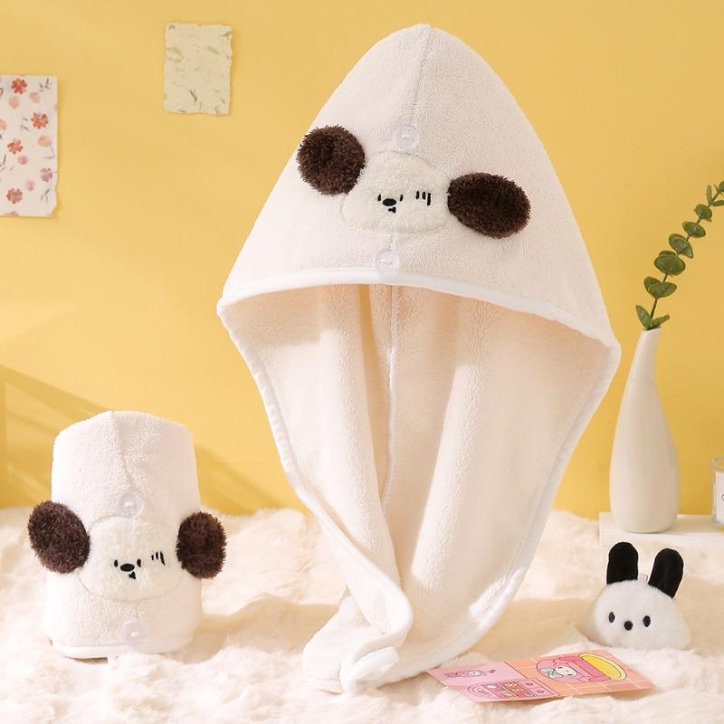 Happy Holiday Puppy, Cute Coral Fleece Dry Hair Cap, Thickened Super Absorbent Household Quick-drying Headscarf