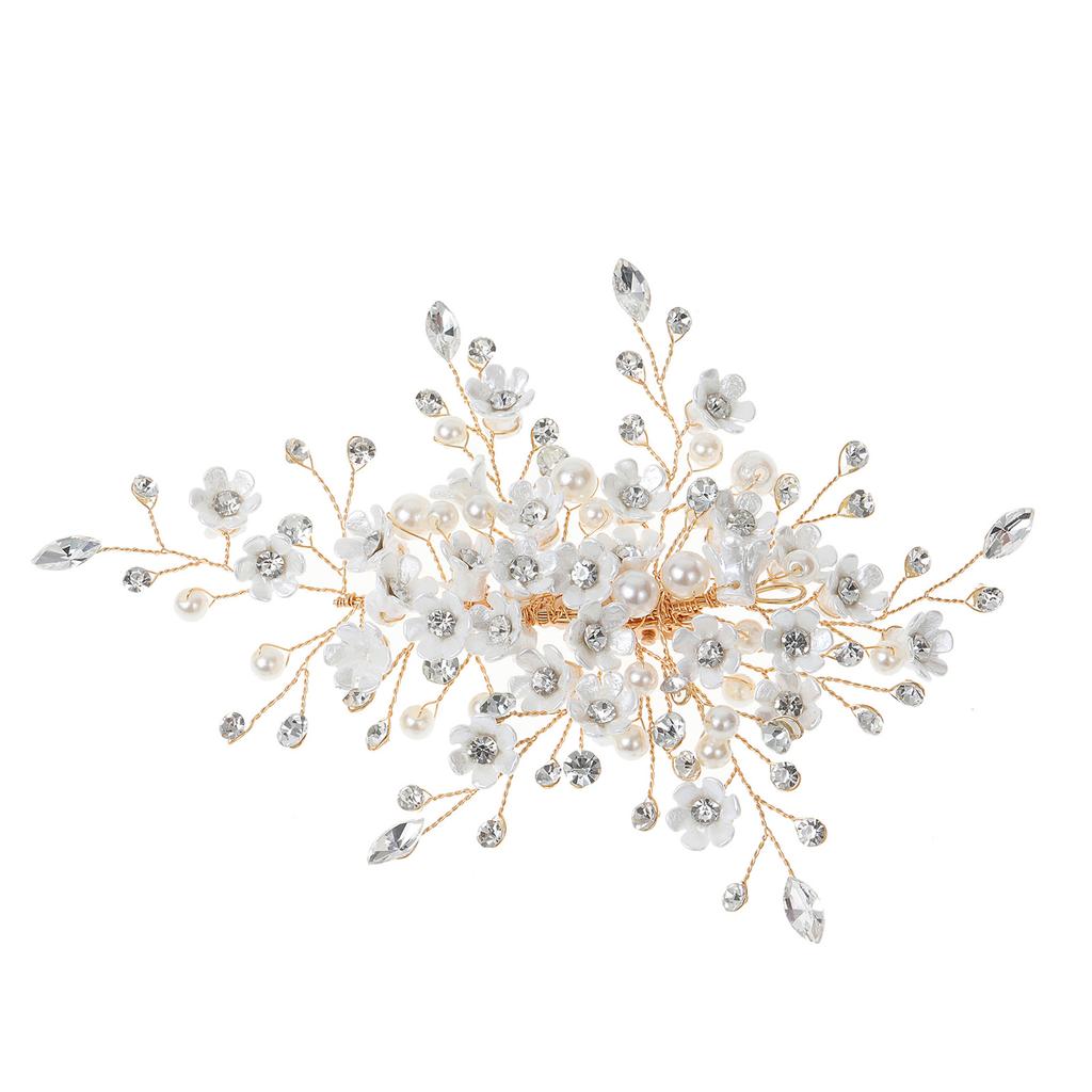 Crushed Hair Clip Barrettes Faux Pearls White Flower Hair Weaving Jewelry for Gown Dress Hairstyle Making Tools