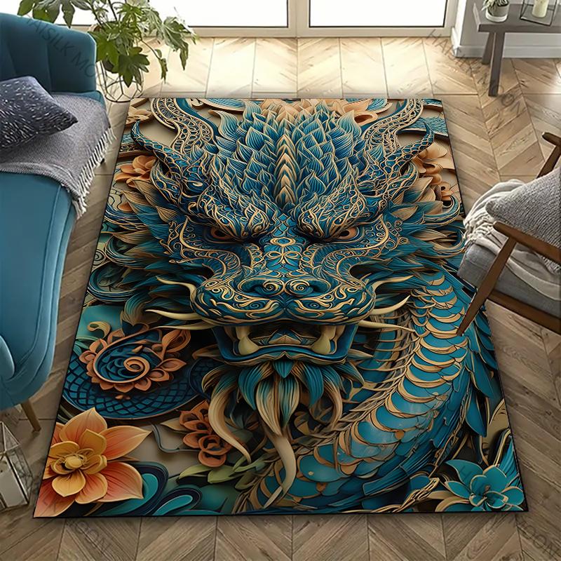 Sacred and Magnificent Oriental Dragon Carpet New Release! Rug for Living Room Bedroom,Office Areas,Durable Machine Washable Mat