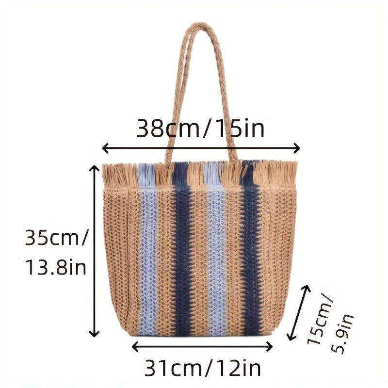 Single Shoulder Striped Straw Bag Large Capacity New Woven Woven Bag Women's Seaside Vacation Beach Tote Bag