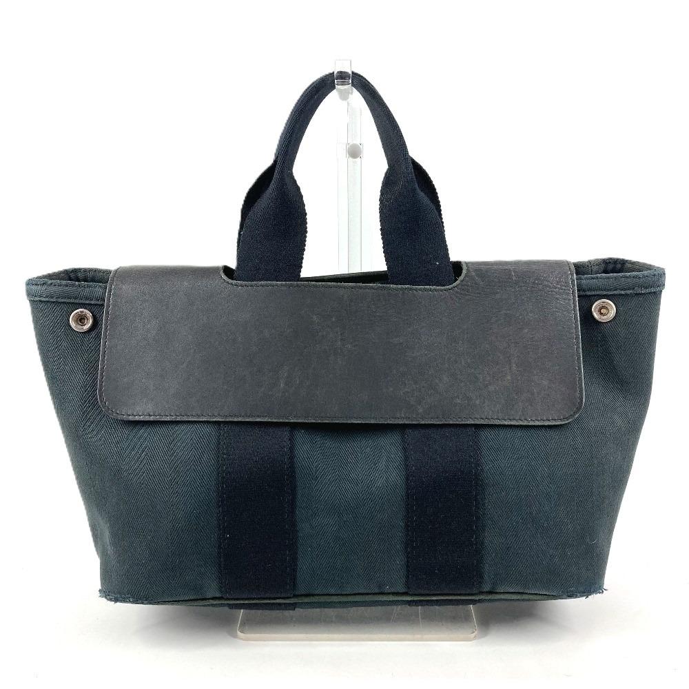 HERMES Valparaiso PM Tote Bag Flap Bag Hand Bag cotton / Leather Black