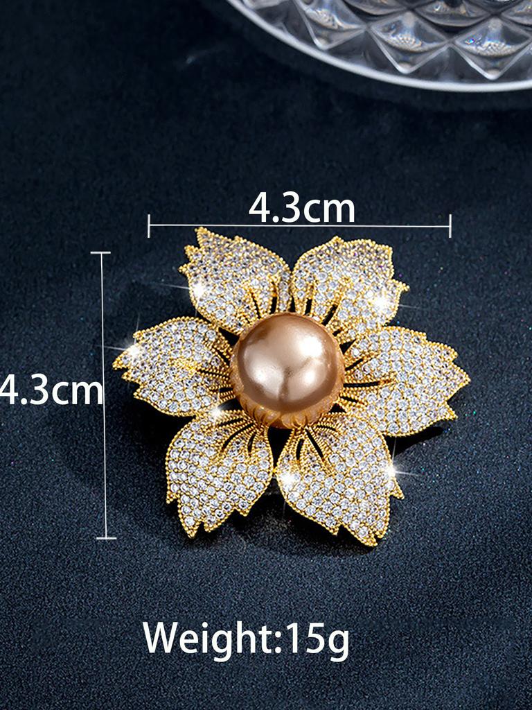 Simple Temperament Elegant Bauhinia Brooch Suit Pearl Women'S Brooch Full Diamond Flower Cardigan Accessories Pin