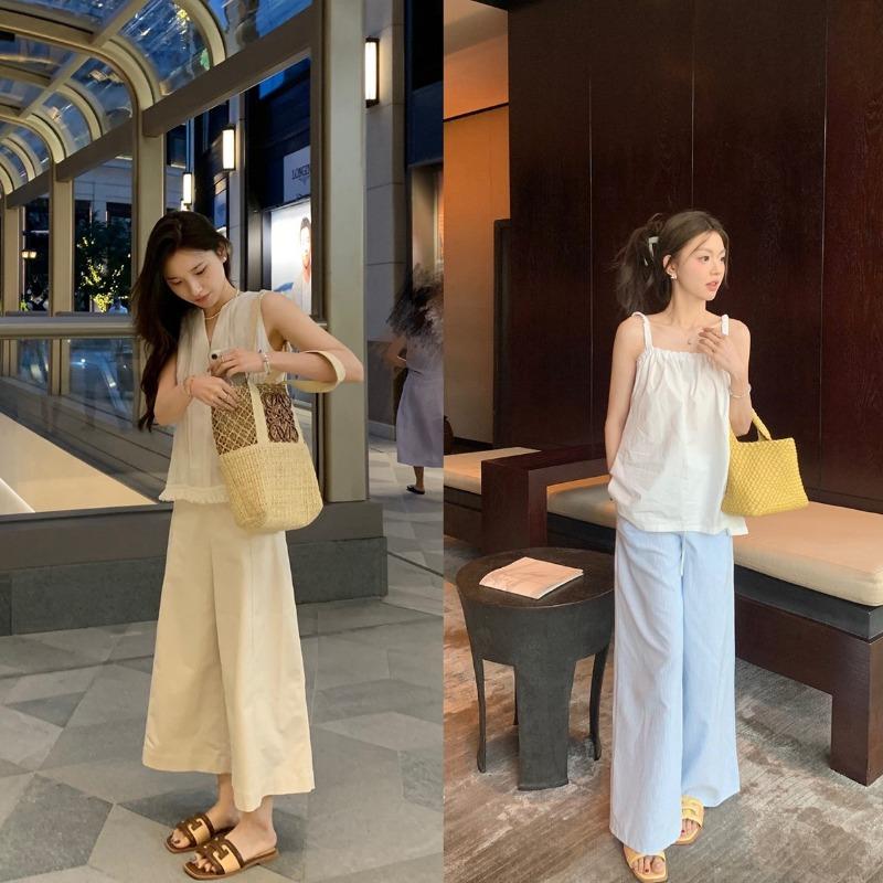 Sheepskin holiday style square head straw slippers women's summer outer wear splicing versatile contrasting color cool slippers