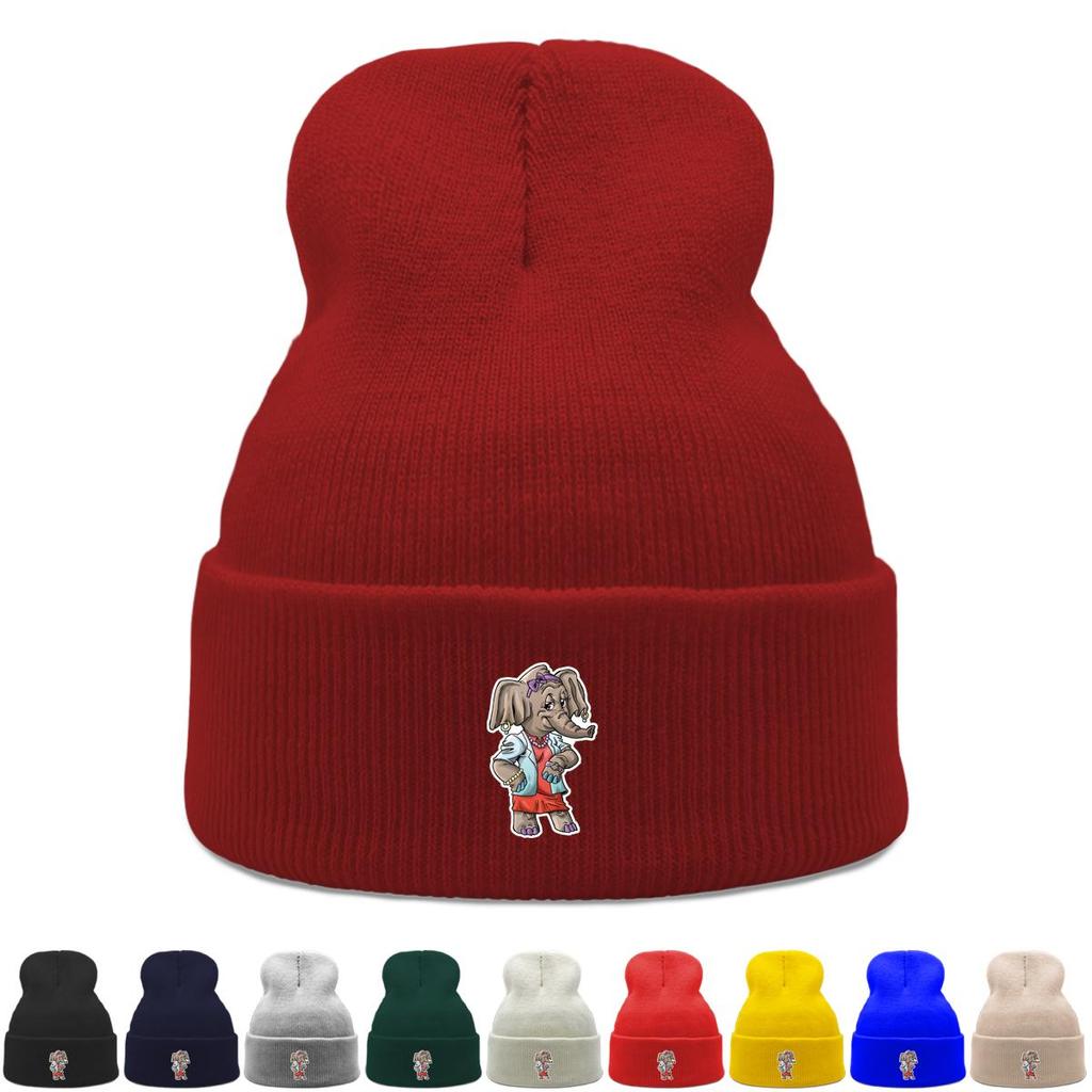 Elephant Winter Knitted Cap Beanie, Animal Skullies Beanies Versatile Slouchy Stylish Pompom Beanies Knit Hat Beanie