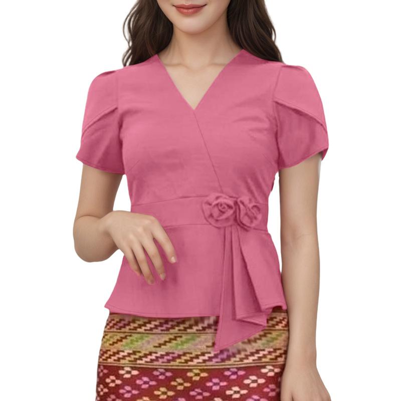 

ZANZEA Women Casual V-Neck Summer Short Sleeve Slim Blouse M