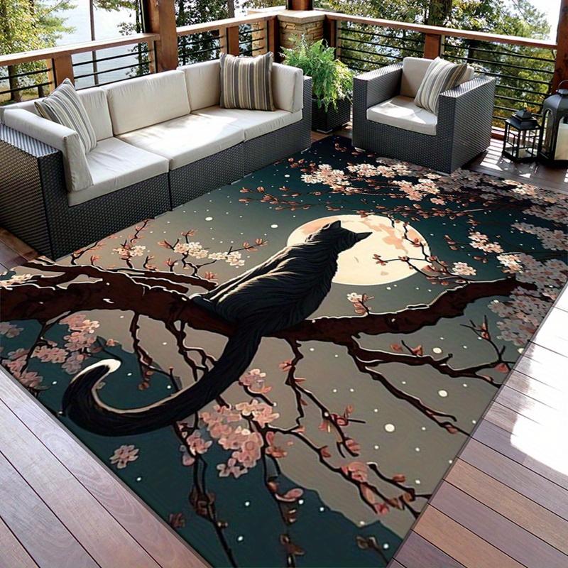 

Moonlit Cherry Blossom Cat Printed Carpet - Non-Slip Chair Mat, Polyester Floor Rug for Living Room Bedroom, Home Decor, 60x90cm