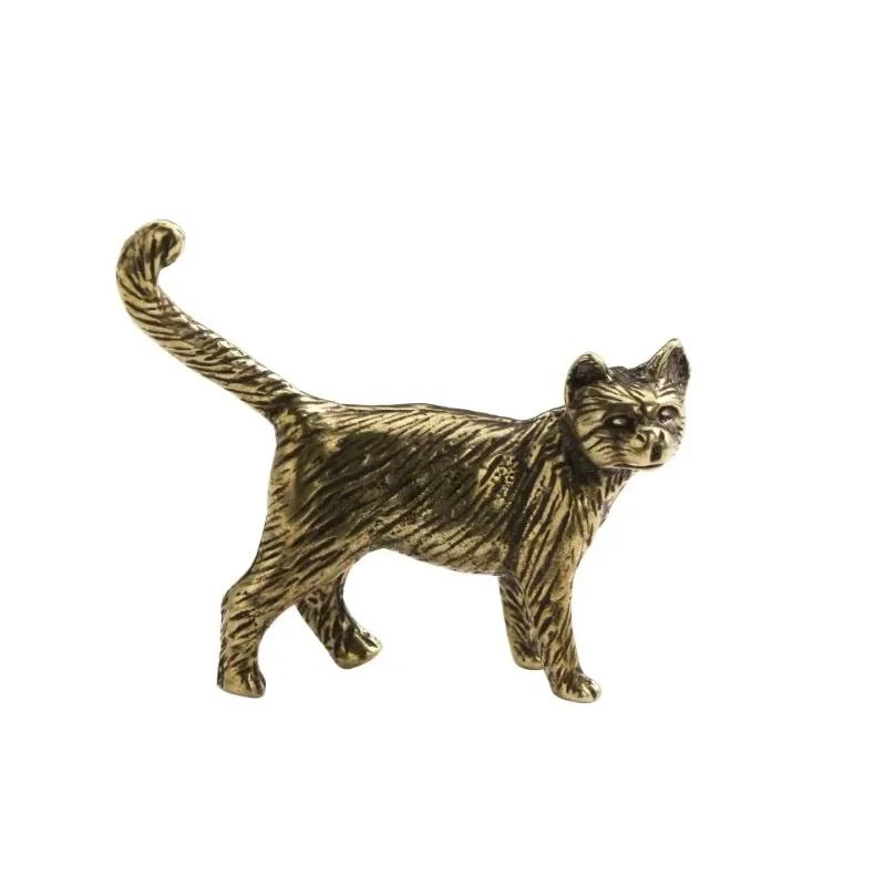 Cute Crafts Accessories Small Animal Figurine Miniature Home Decorations Retro Brass Cartoon Persian Cat Statue Desktop Ornament