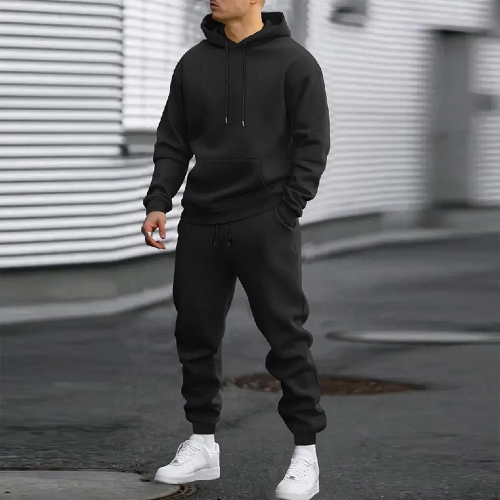 Herren Casual Sport Einfarbig Kapuzenpullover Pullover, Langarm Hosen Set