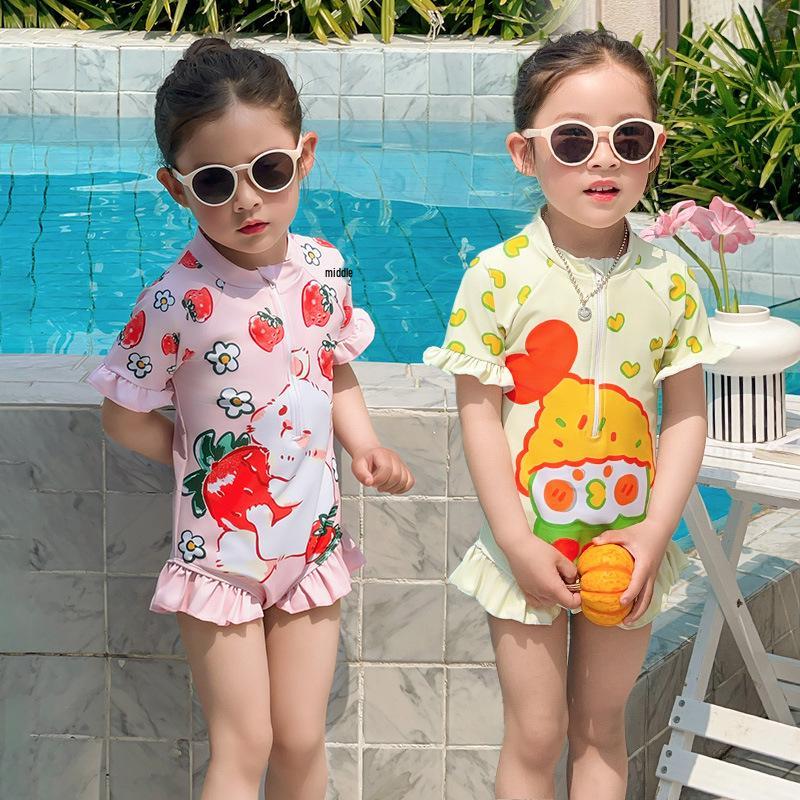 New Two-Tone Cartoon One-Piece Swimsuit for Girls - Stylish Beachwear for Vacations