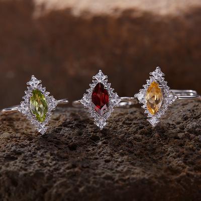 Anillo de Tesoro Natural de Colores Rombo S925 Plata de Ley Oro 18K de Lujo Nicho, Anillo para Dedo Índice de Gama Alta, Joyería que No Pierde el Color