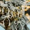 2/12Pcs Handmade Pearl-inspired Bow Christmas Tree Fringe Pendants; Perfect for Seasonal Festivities and Girls Room Aesthetics