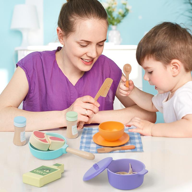Wooden Simulation Colored Afternoon Tea Kitchen Utensil Set Children Toys For Imaginative Role Play