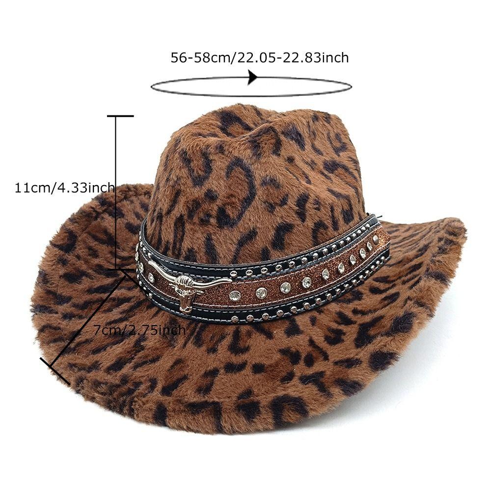 Rivet Detail Western Cowboy Hat Leopard Print Wide Brim Cowboy Cap Autumn Winter Wear