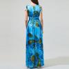European and American summer sexy deep V-neck floral vacation style print bohemian long pleated dress women