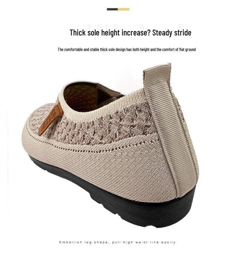 2025 Spring/Autumn Women's Knit Breathable Slip-On Shoes - Soft Sole Lazy & Mom Style
