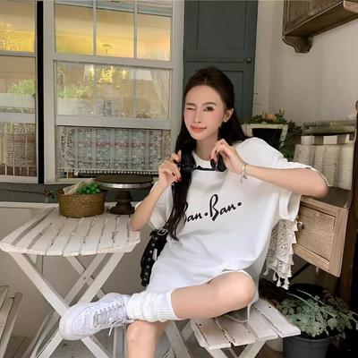 Pure Cotton Design Lazy Wind Medium and Long Short-sleeved T-shirt Women's Summer 2025 New Casual Loose and Thin Top