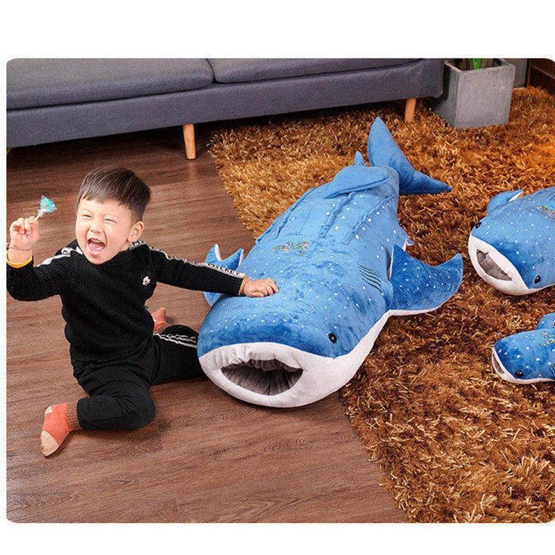 Großes Blauwal Plüschtier Superweiches Stofftier für Kinder Cartoon Hai Wal Kissen