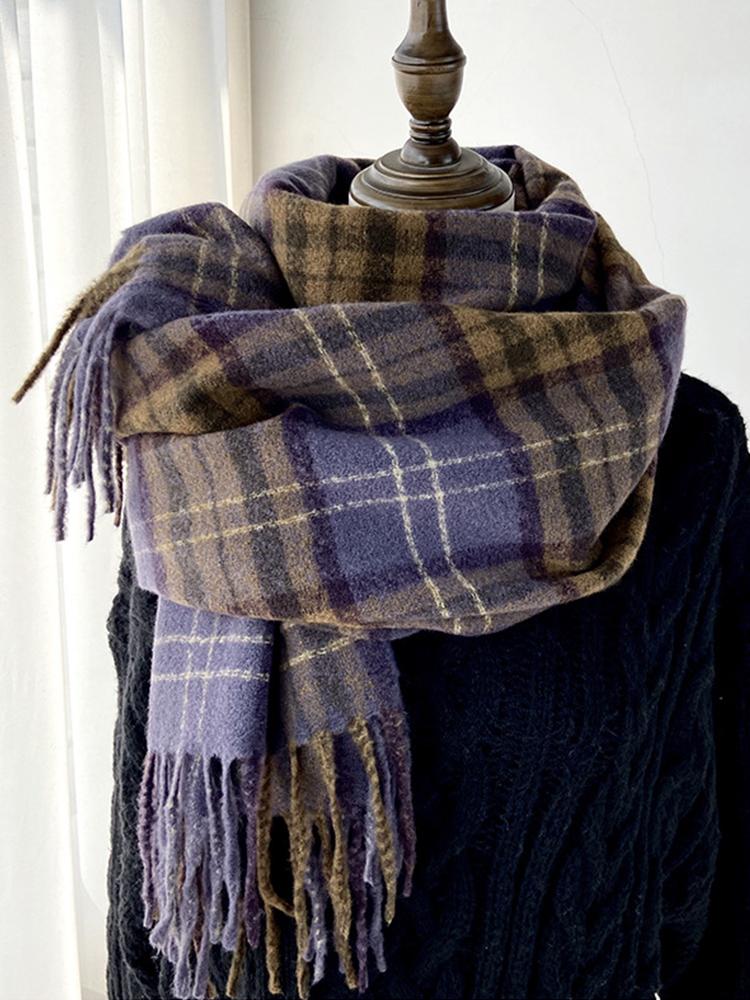 Women Winter Retro Knitted Scarf Headscarf Ladies Men Casual Preppy Plaid Warm Scarve Mujer Male Wrap Shawl Unisex New Korean