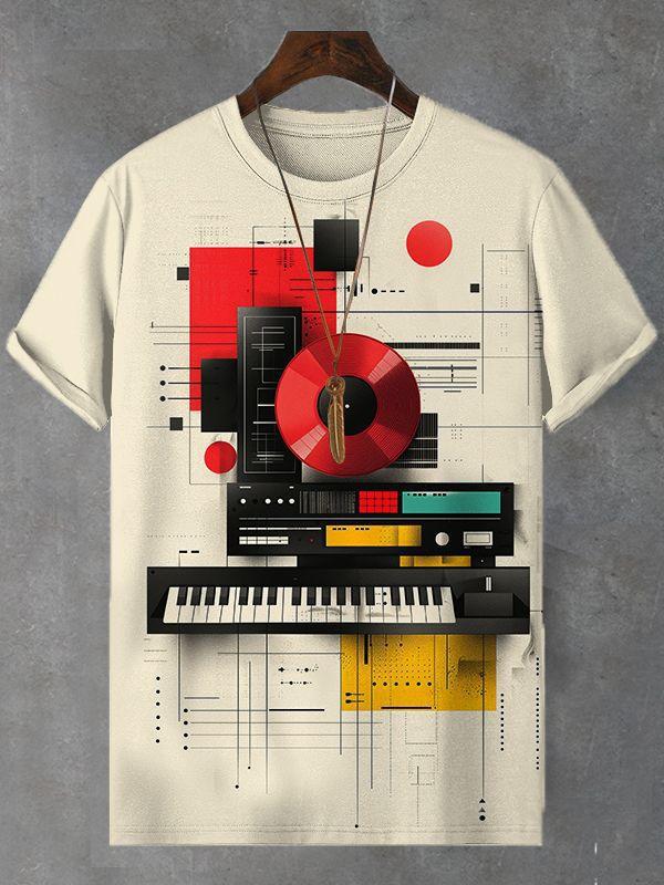Übergröße Mode Damen T-Shirt Musik 3D T-Shirt Schwarz Weiß Streetwear Lässig Kurzarm Herrenbekleidung Party T-Shirts Oberteile