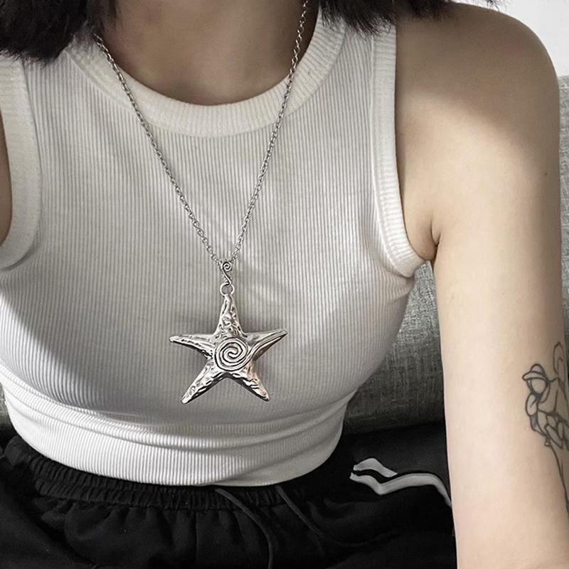 Bohemian Style Statement Big Star Pendant Necklace For Women Girls Retro Exaggerated Starfish Pendant Necklace Accessories Gifts