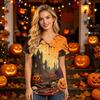 Women V Neck Short Sleeve Scrub Top with Halloween Print and Pockets for Work Uniform Comfortable Fit