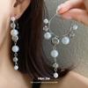 Silver needle pearl C-shaped fringed earrings new light luxury fashion temperament earrings niche high-end earrings women