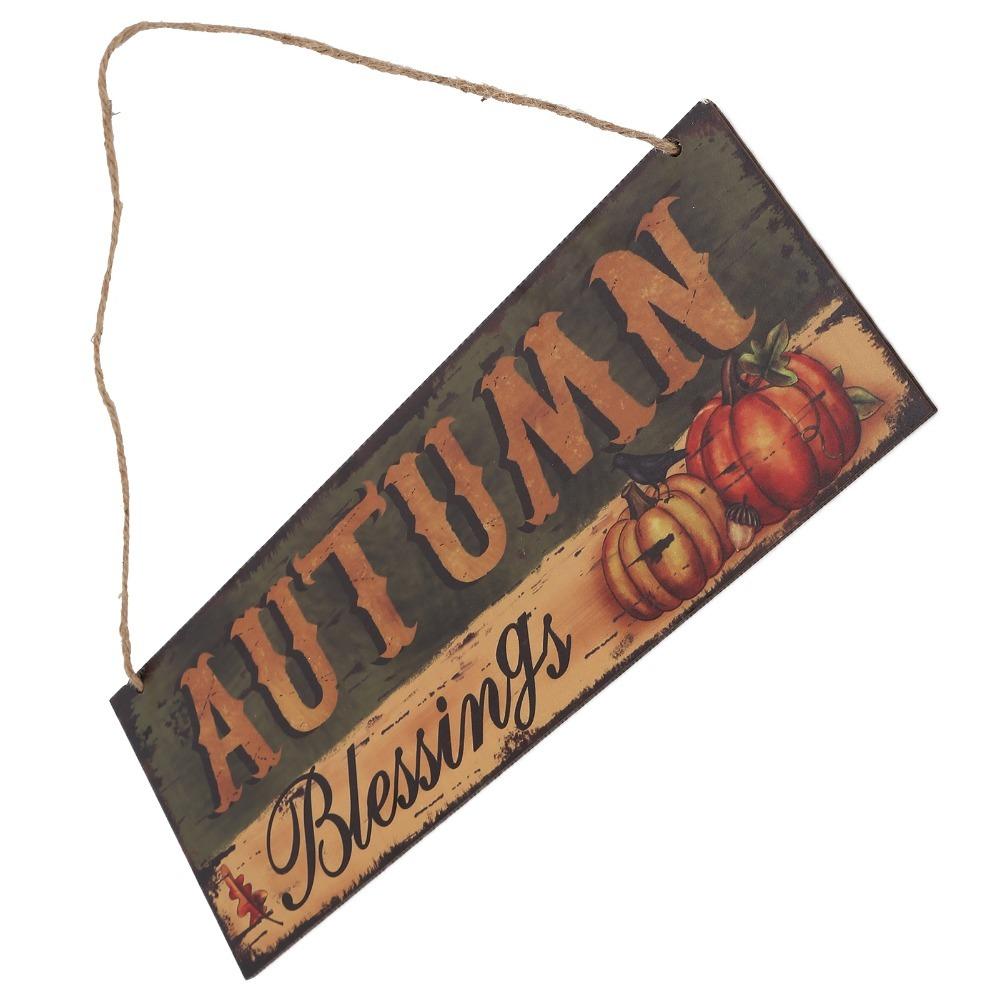 15.0x5.2in Wooden Hanging Sign Pumpkin Sunflower Pattern Hanging Welcome Board  Indoor Decoration