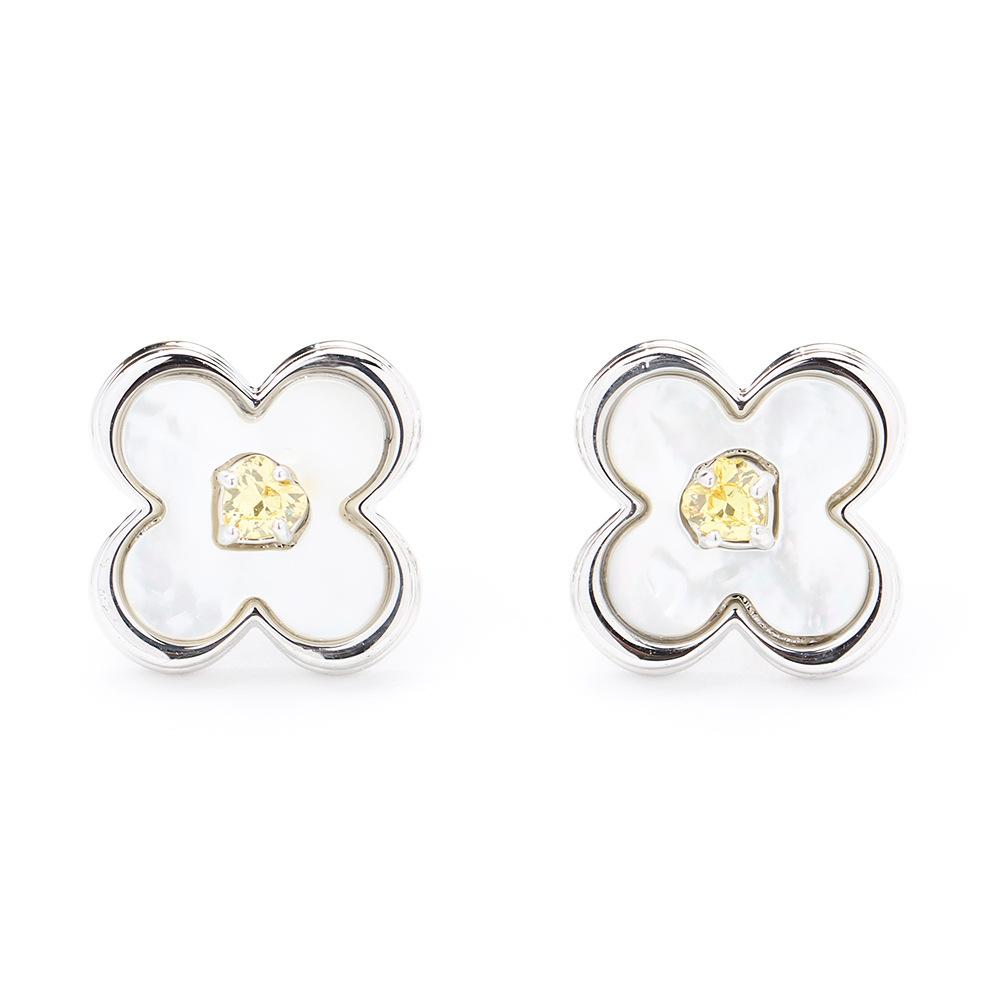 Summer Exquisite High Sense Natural Fritillary Four-leaf Clover Stud Earrings Gold-plated 925 Silver Needle Flower Earrings Women's Models