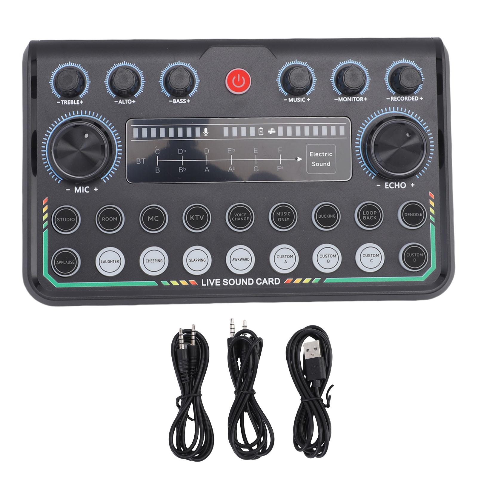 

Live Sound Card Multi Functional Light Control Voice Changer Sound Mixer Board for Live Streaming Po