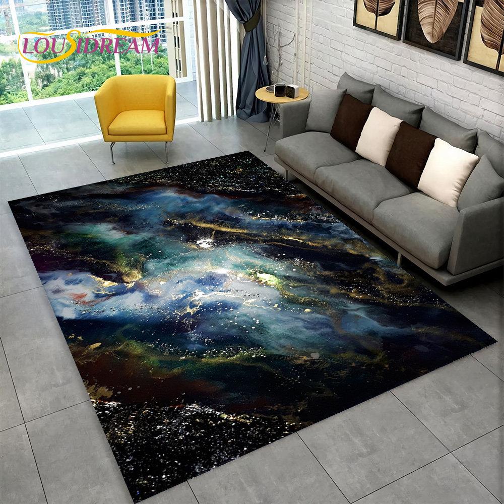 3D Nordic White Golden Colour Marble Geometric Area Rug,Carpet Rug for Living Room Bedroom Sofa Doormat Decor,Non-slip Floor Mat