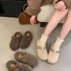 2025 new belt buckle thick-soled imitation lamb wool cotton slippers outer wear bag head fluff half-drag warm women's shoes slippers