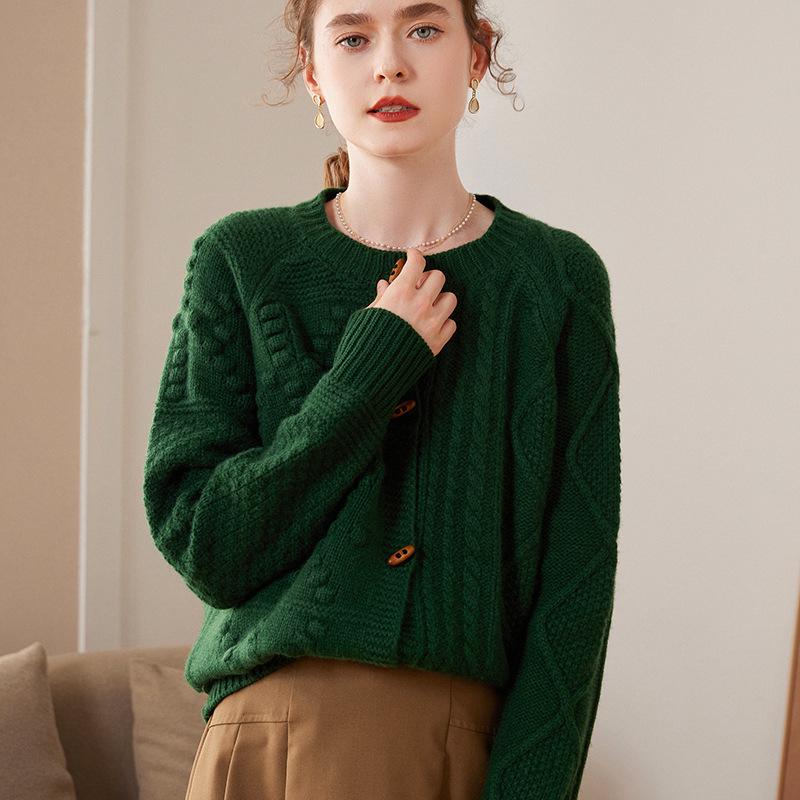 Women's Retro Cable Knit Cardigan Coat - 2023 Loose Spring & Autumn Sweater Style