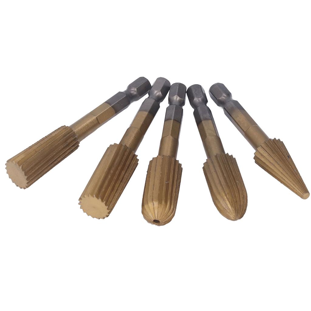 5Pcs Rotary File Burr Grinding Bit High Speed Steel Hex Shank Tool Set Kit for Plastic Stone