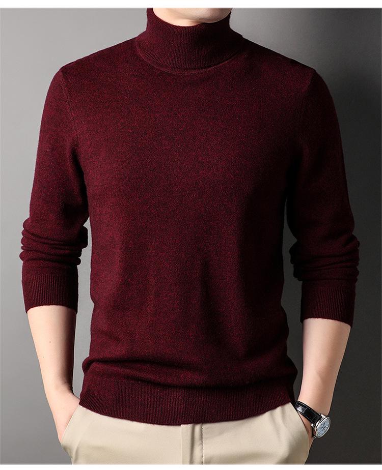 

Мужской свитер с высоким воротом из камвольной шерсти средней толщины, однотонный XXXL (180-200 jin)