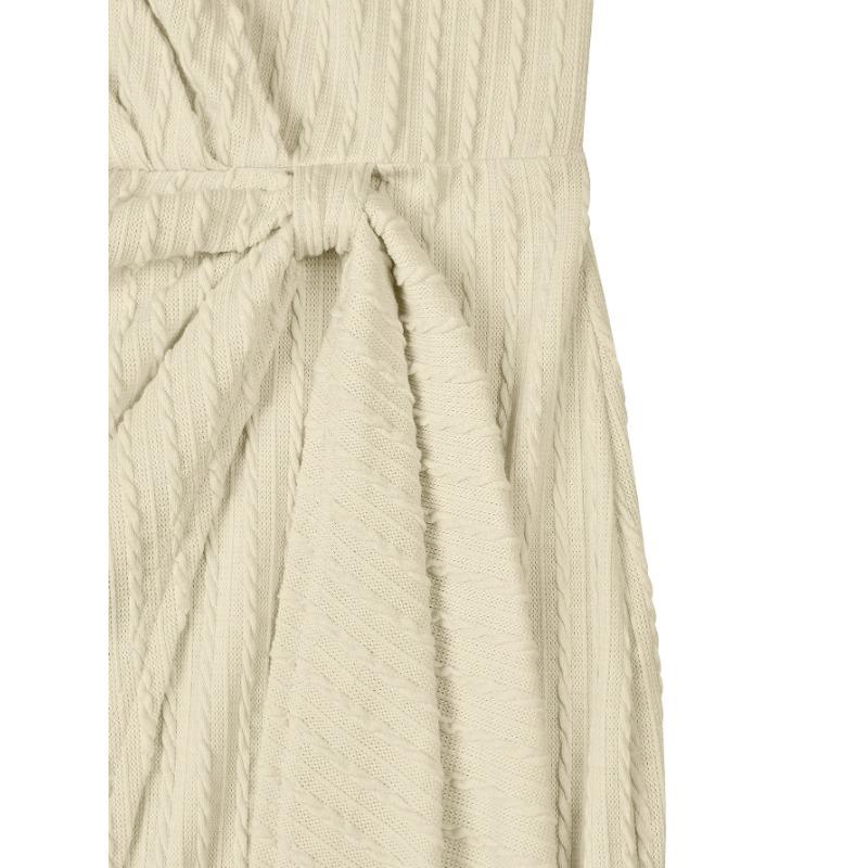 Jarní a podzimní dámské šaty Trendy jednobarevné tenké dámské šaty s výstřihem do V se zavazováním do pasu